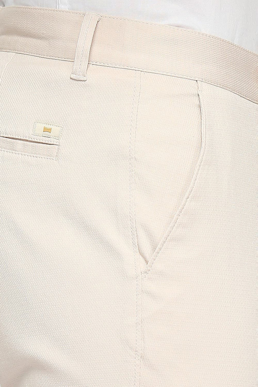 BASICS TAPERED FIT BIRCH ECRU COTTON STRETCH DOBBY TROUSERS