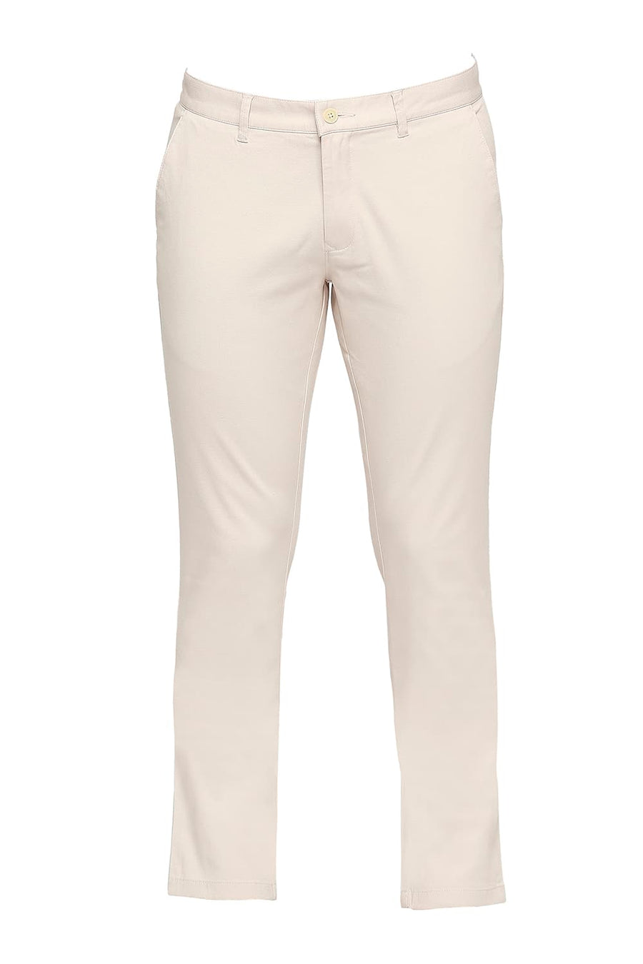 BASICS TAPERED FIT BIRCH ECRU COTTON STRETCH DOBBY TROUSERS
