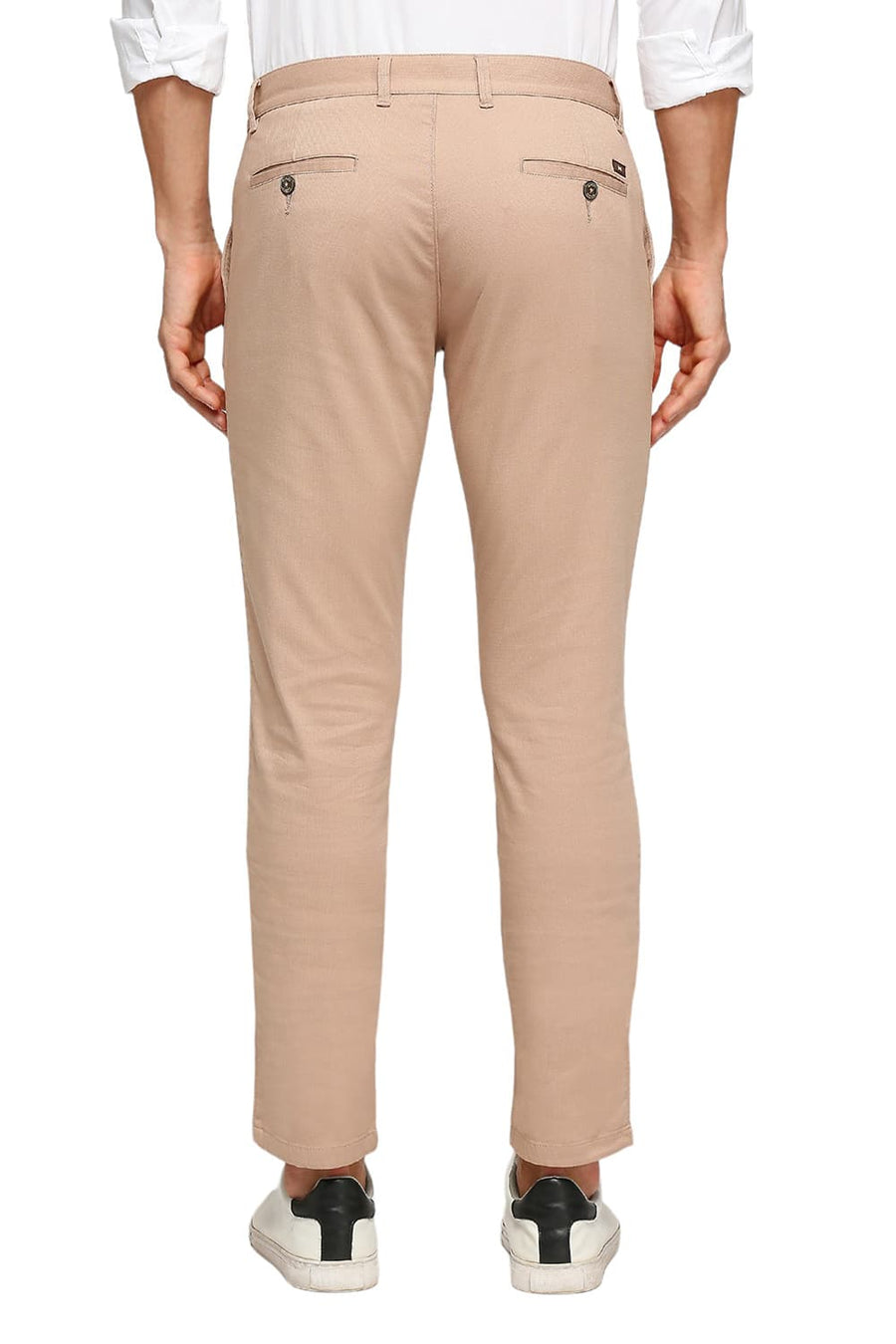 BASICS TAPERED FIT WARM TAUPE BROWN COTTON STRETCH DOBBY TROUSERS