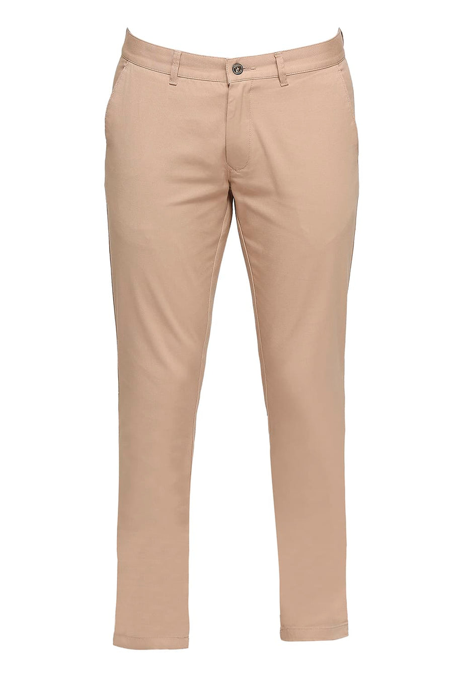BASICS TAPERED FIT WARM TAUPE BROWN COTTON STRETCH DOBBY TROUSERS