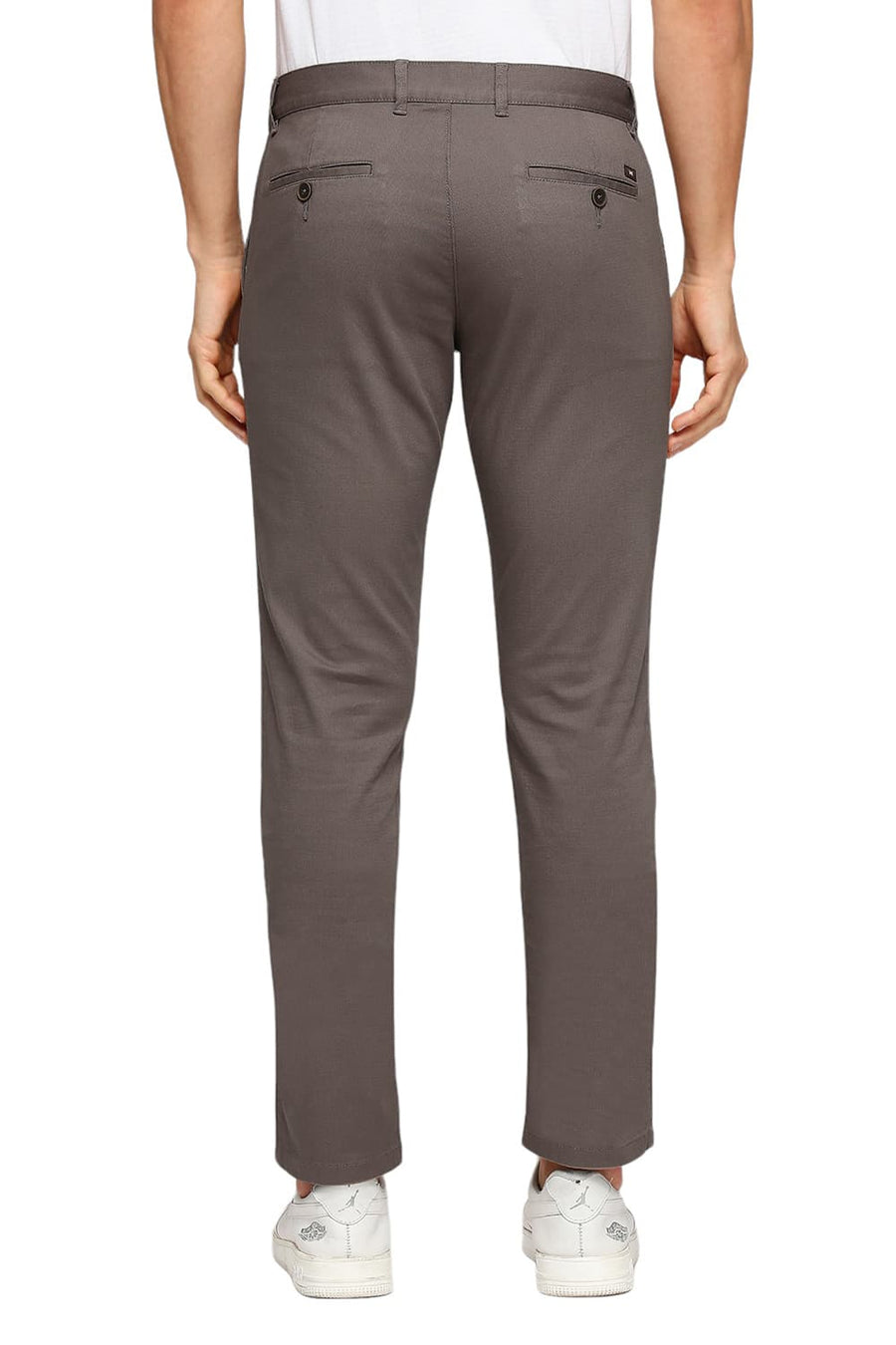 BASICS TAPERED FIT MOREL GREY COTTON STRETCH DOBBY TROUSERS