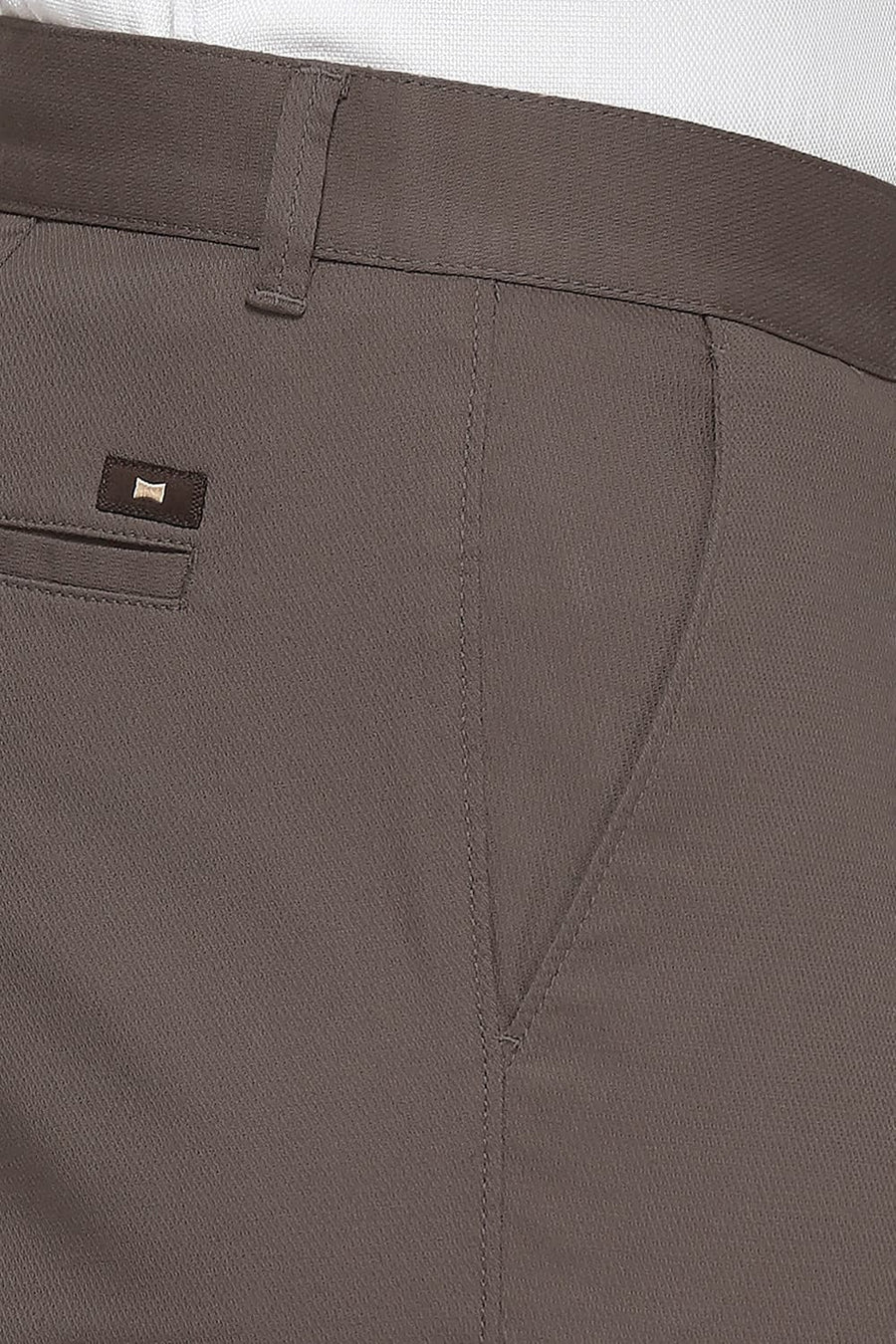 BASICS TAPERED FIT MOREL GREY COTTON STRETCH DOBBY TROUSERS