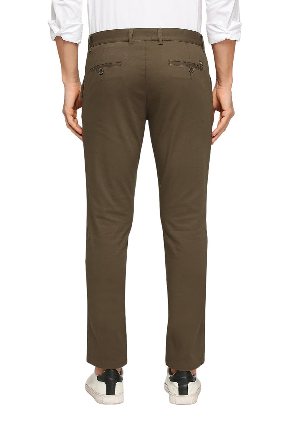 BASICS TAPERED FIT SEPIA BROWN COTTON STRETCH DOBBY TROUSERS