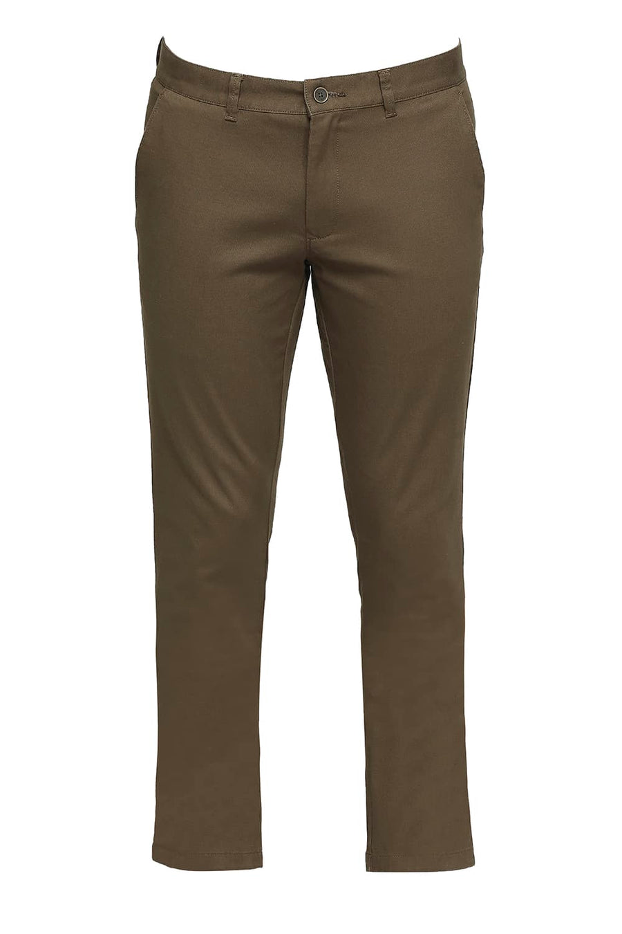 BASICS TAPERED FIT SEPIA BROWN COTTON STRETCH DOBBY TROUSERS