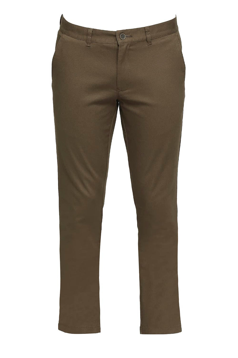 BASICS TAPERED FIT COTTON STRETCH DOBBY TROUSERS