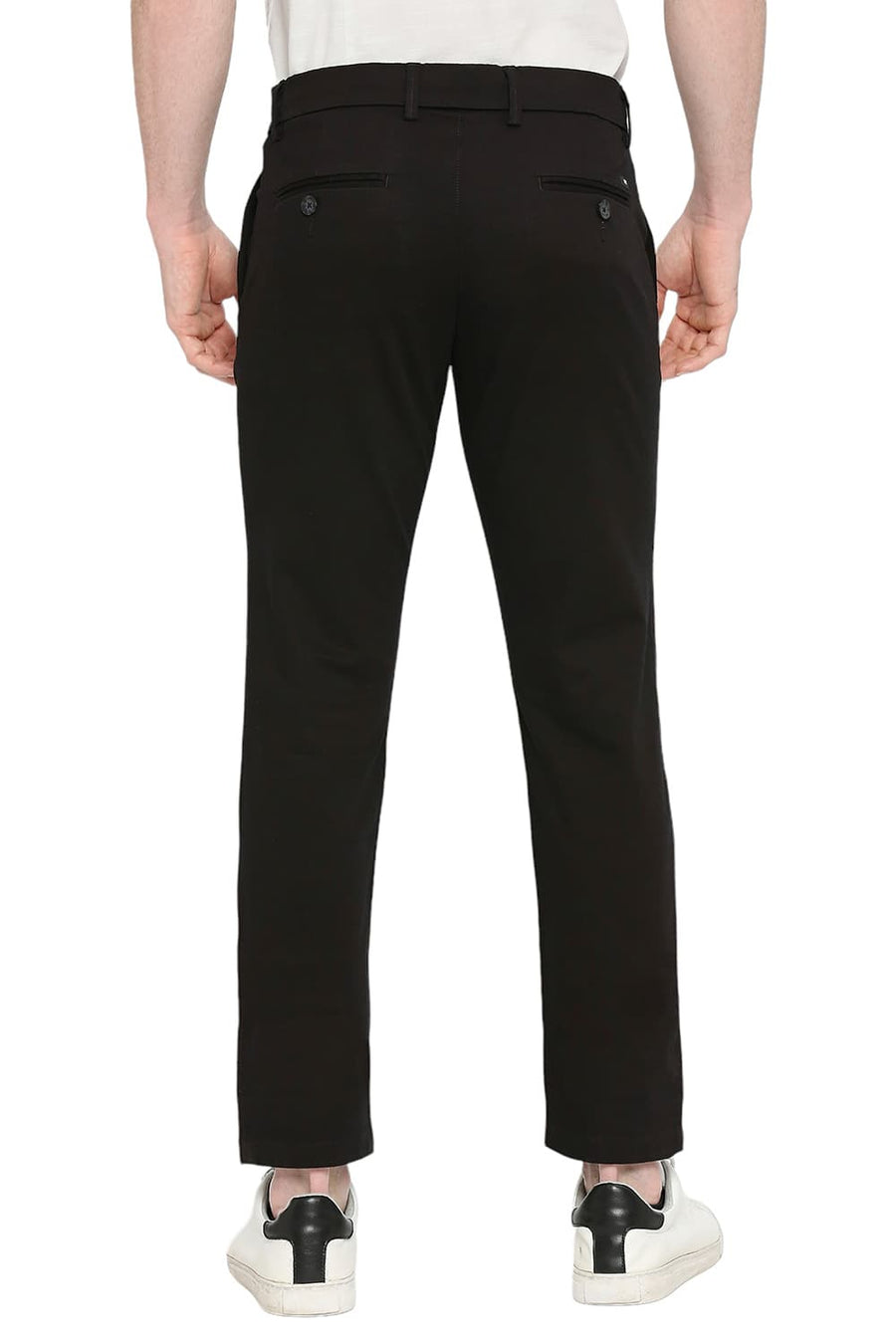 BASICS SKINNY FIT LICORICE BLACK COTTON STRETCH DOBBY TROUSERS