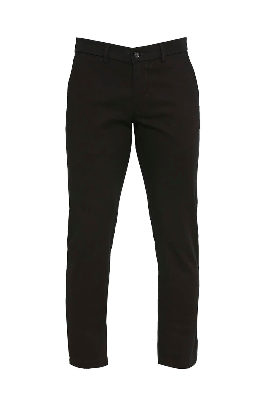 BASICS SKINNY FIT LICORICE BLACK COTTON STRETCH DOBBY TROUSERS