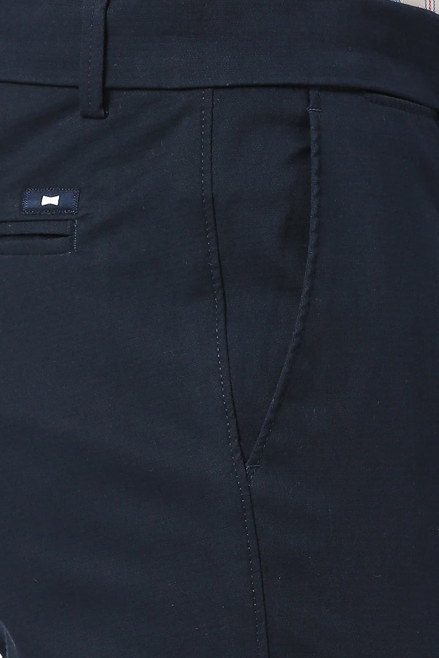 BASICS SKINNY FIT MOONLIT NAVY COTTON STRETCH DOBBY TROUSERS