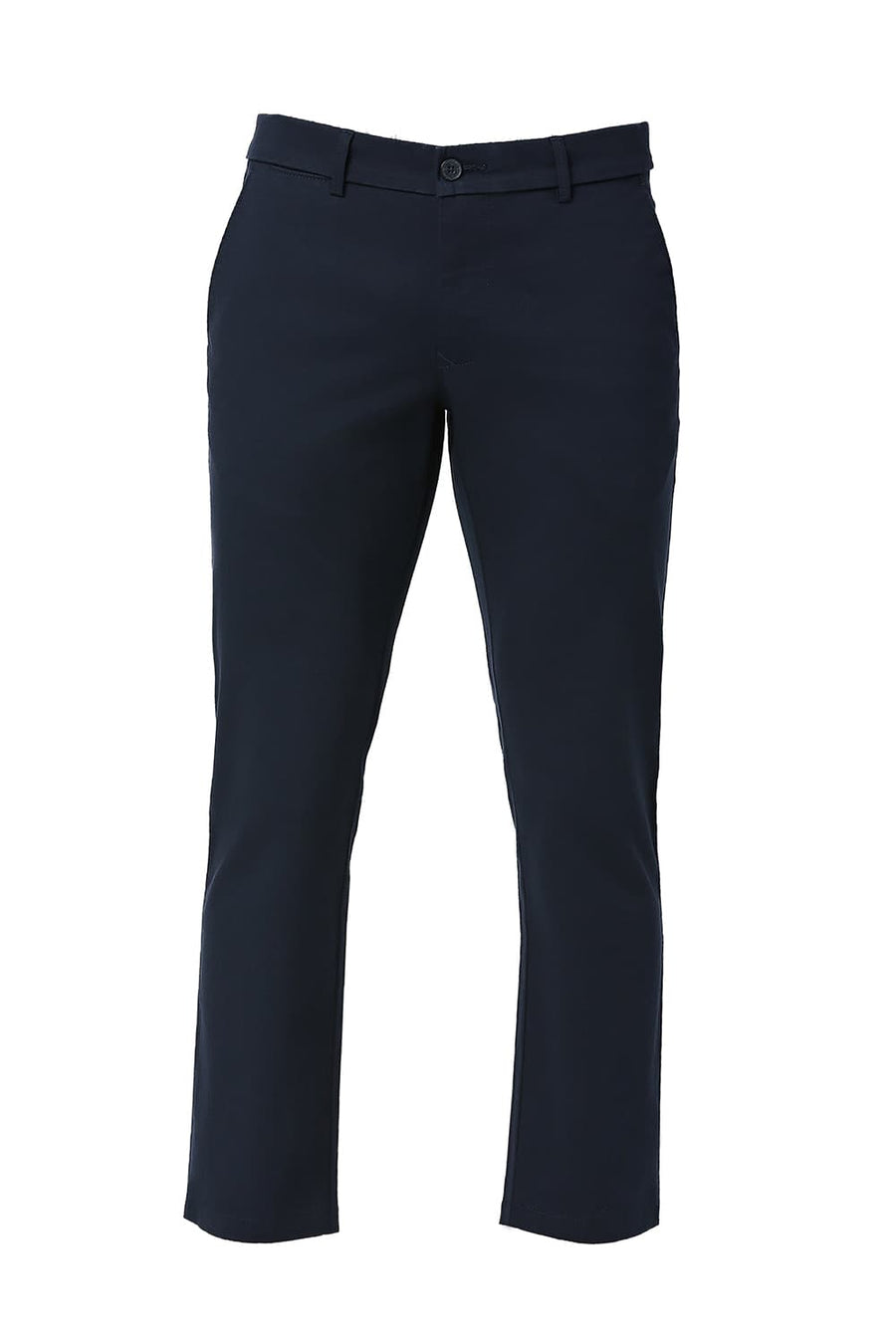 BASICS SKINNY FIT MOONLIT NAVY COTTON STRETCH DOBBY TROUSERS