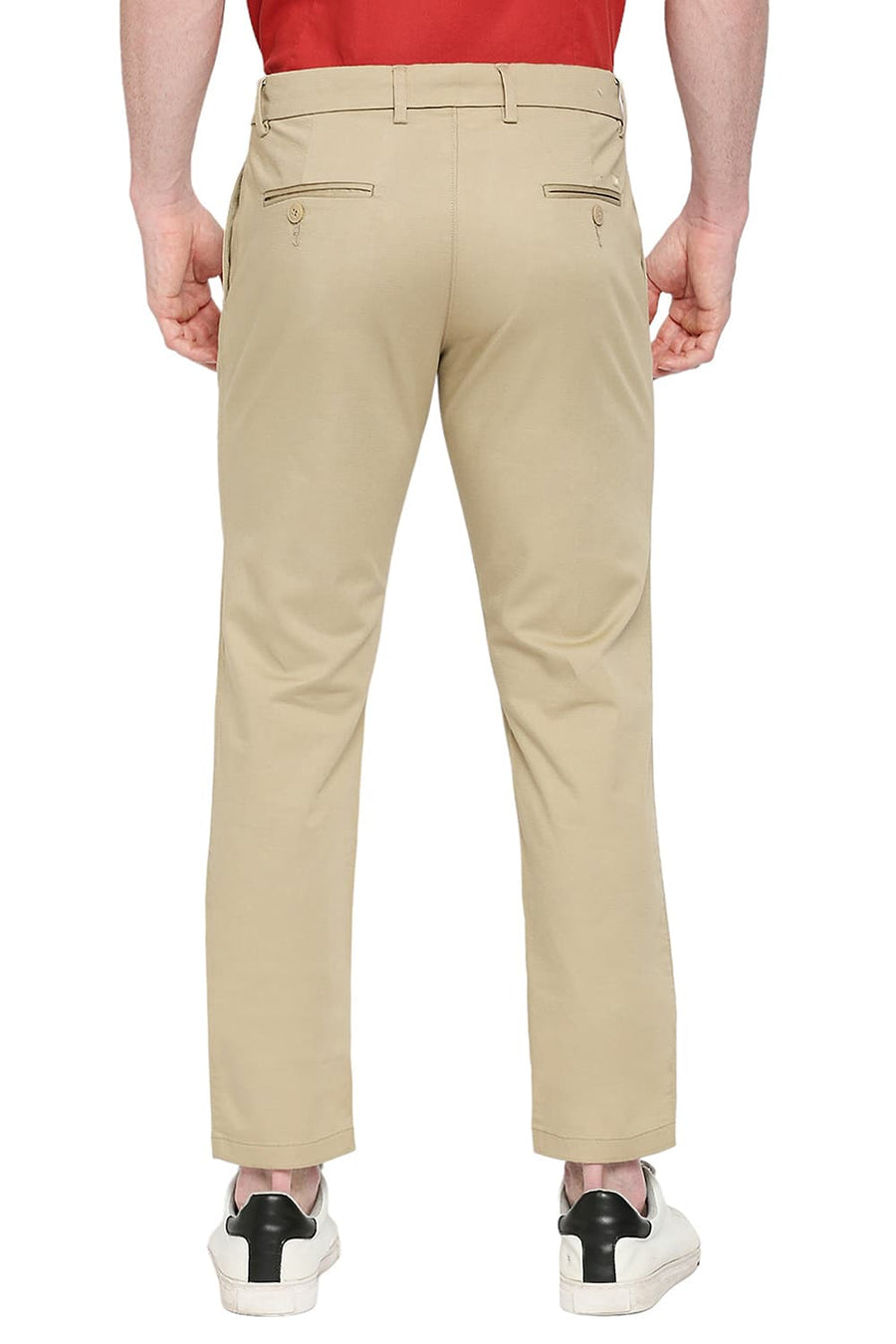 BASICS SKINNY FIT DUNE STONE COTTON STRETCH DOBBY TROUSERS