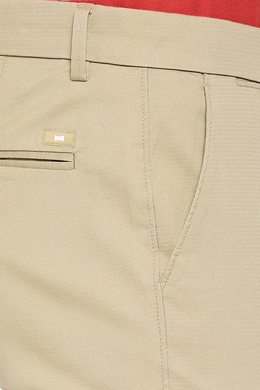 BASICS SKINNY FIT DUNE STONE COTTON STRETCH DOBBY TROUSERS