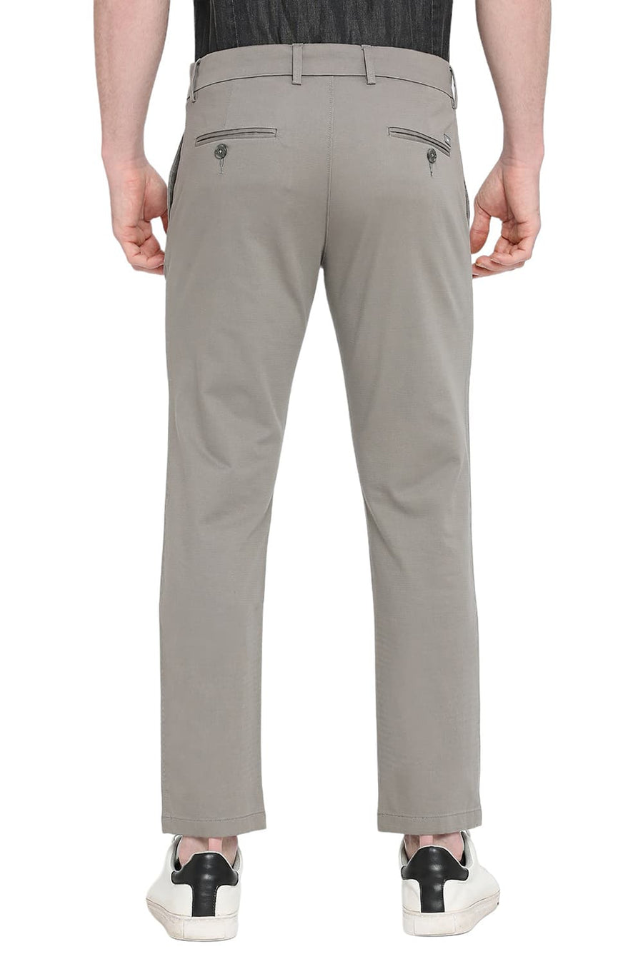 BASICS SKINNY FIT GRANITE GREY COTTON STRETCH DOBBY TROUSERS
