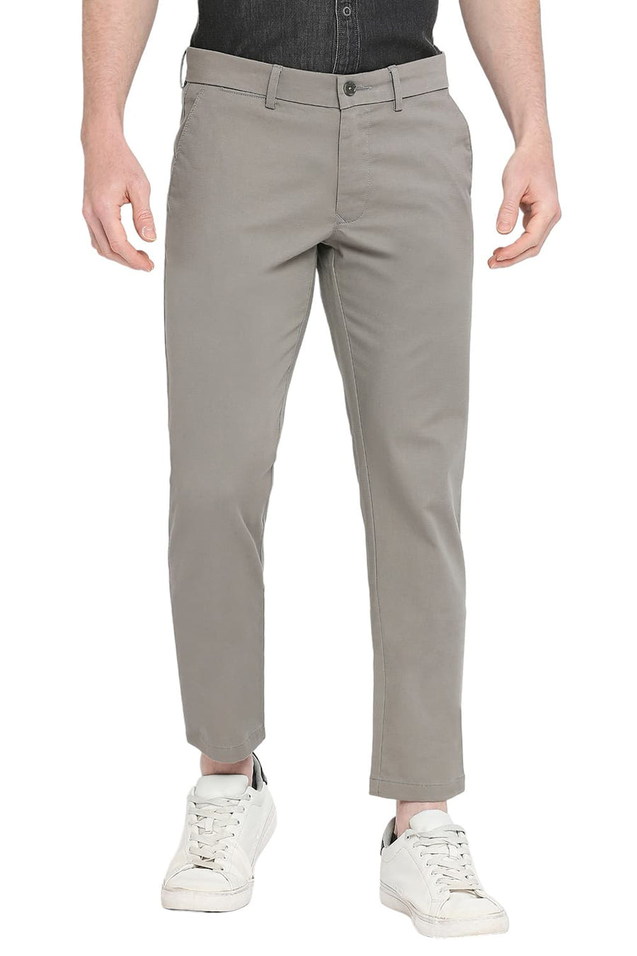 BASICS SKINNY FIT GRANITE GREY COTTON STRETCH DOBBY TROUSERS