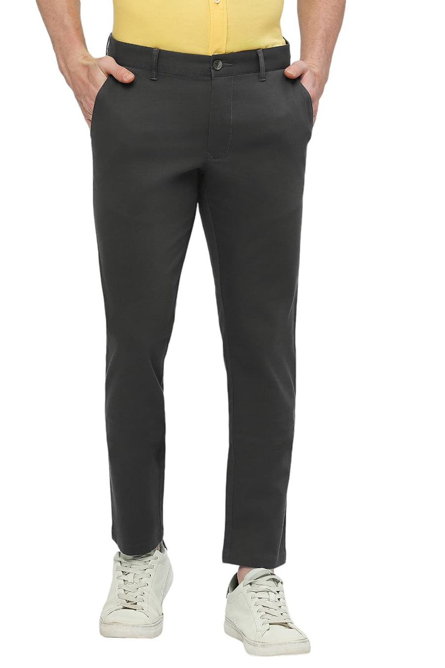 BASICS SKINNY FIT ROSIN GREY COTTON STRETCH DOBBY TROUSERS