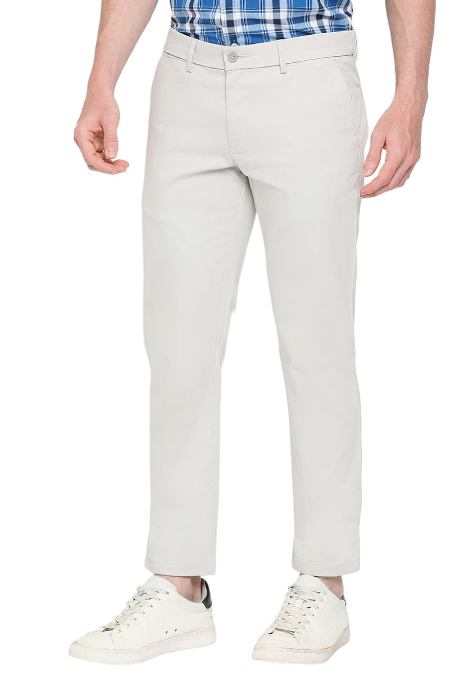 BASICS SKINNY FIT DOVE GREY COTTON STRETCH DOBBY TROUSERS