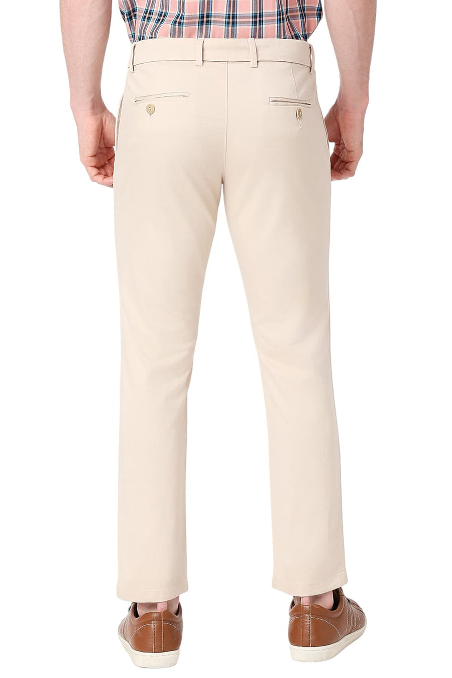 BASICS SKINNY FIT TAPIOCA BEIGE COTTON STRETCH DOBBY TROUSERS