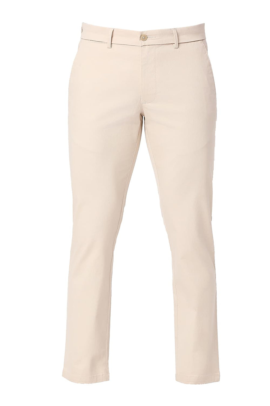 BASICS SKINNY FIT TAPIOCA BEIGE COTTON STRETCH DOBBY TROUSERS