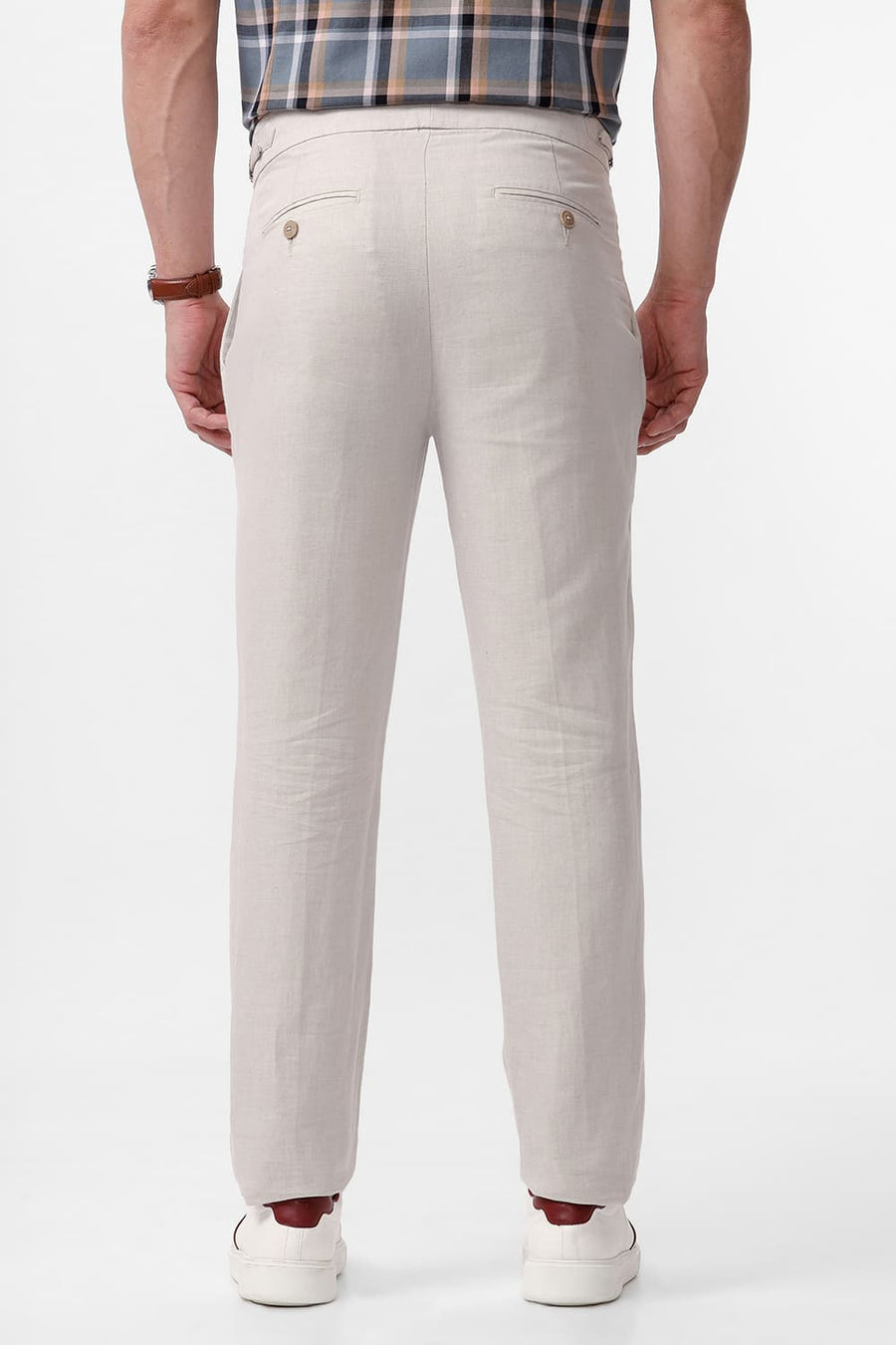BASICS TAPERED FIT RAINY NATURAL COTTON LINEN TWILL TROUSERS
