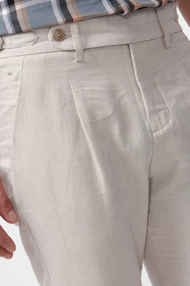 Tapered Fit Cotton Linen Twill Trousers