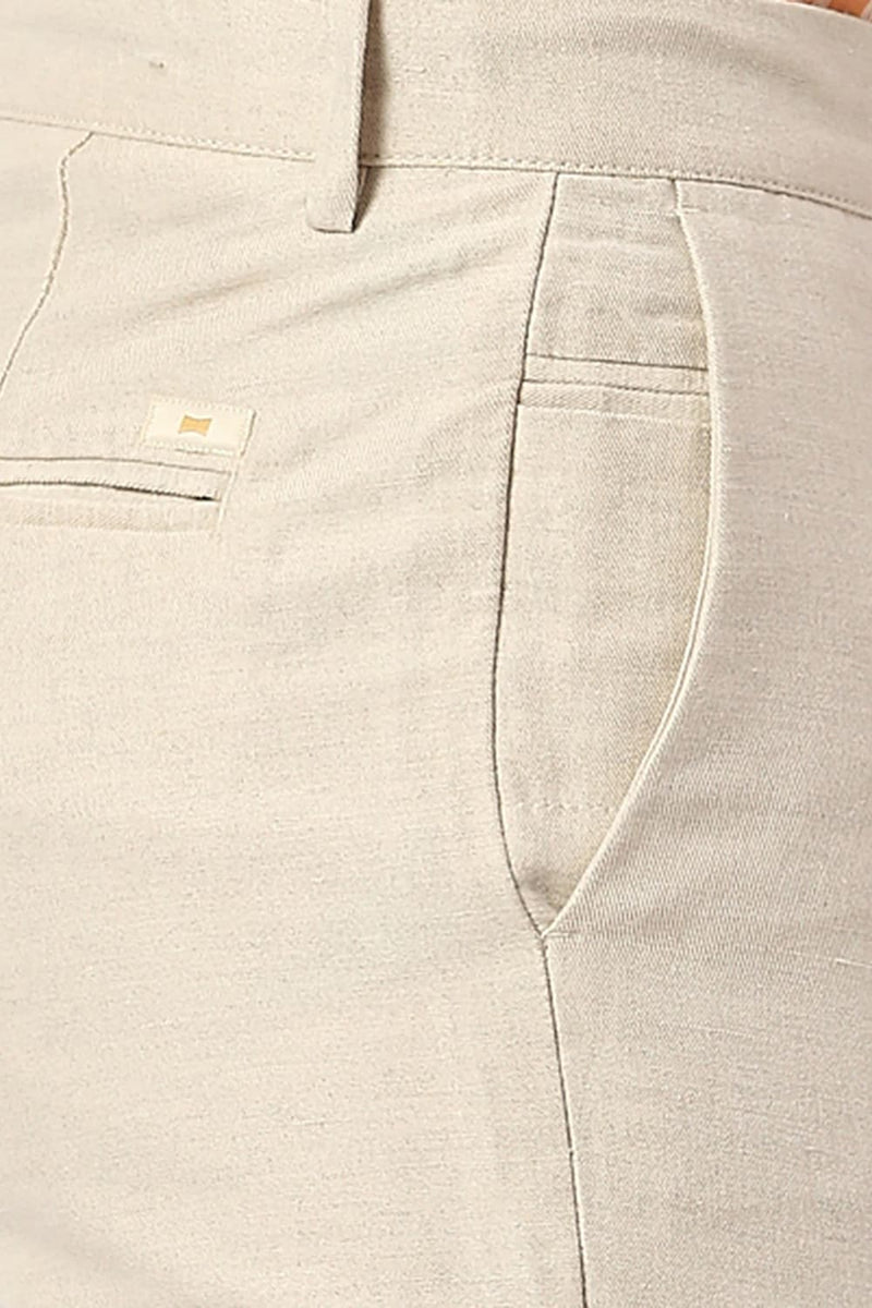 TAPERED FIT COTTON LINEN TWILL TROUSERS