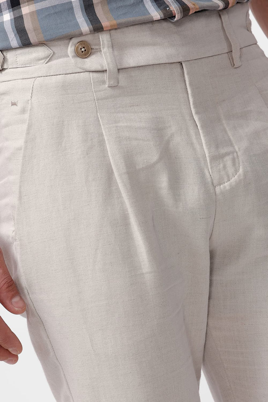 BASICS TAPERED FIT RAINY NATURAL COTTON LINEN TWILL TROUSERS
