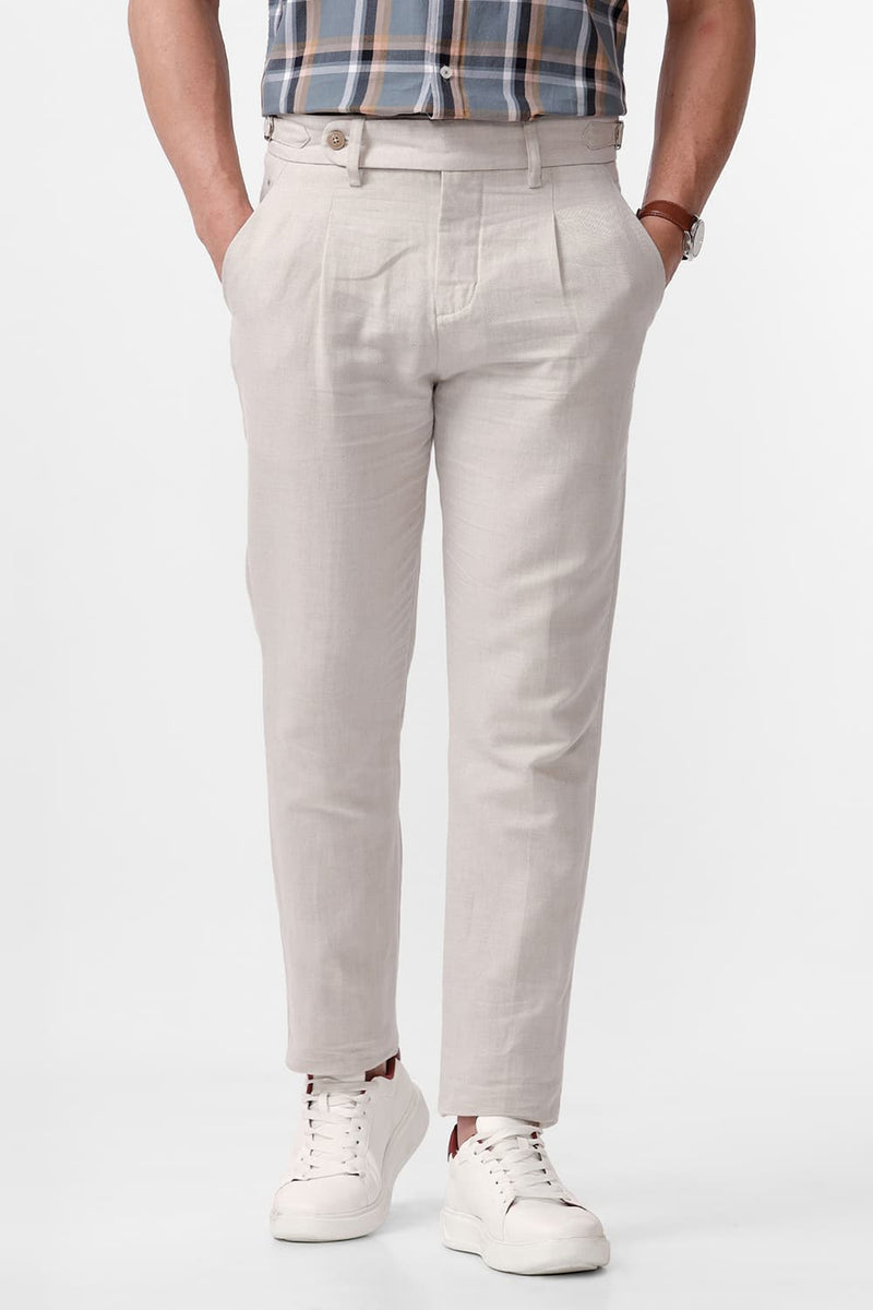 Tapered Fit Cotton Linen Twill Trousers