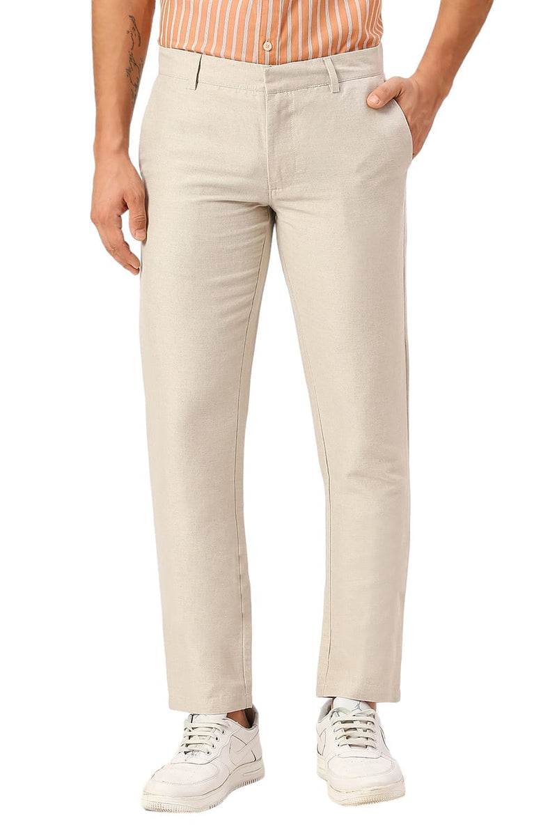 TAPERED FIT COTTON LINEN TWILL TROUSERS