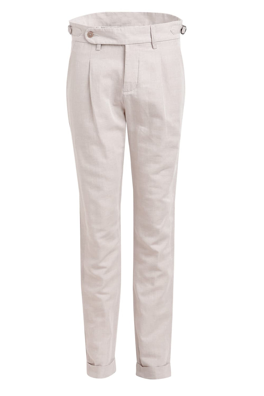 BASICS TAPERED FIT RAINY NATURAL COTTON LINEN TWILL TROUSERS