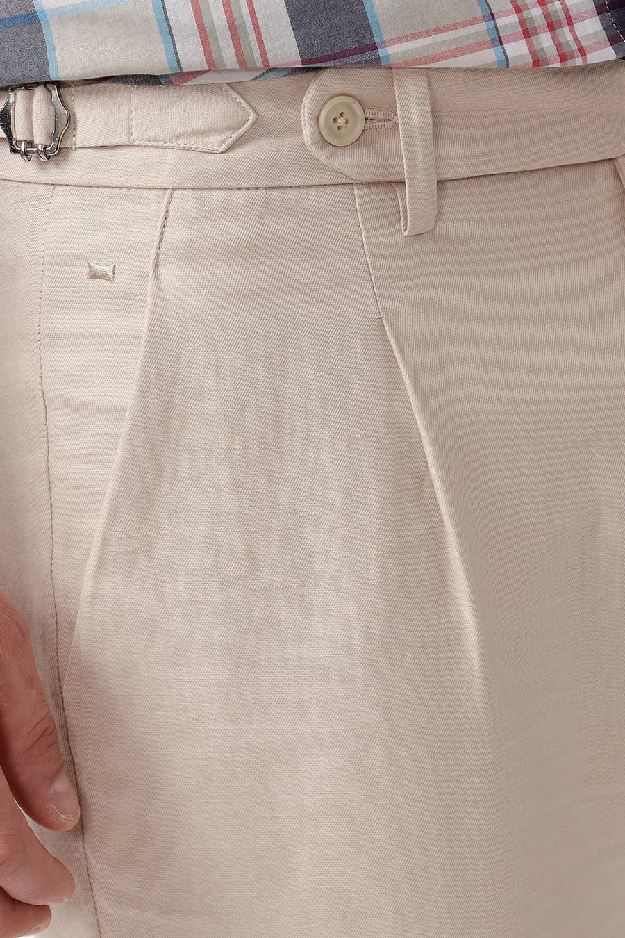 BASICS TAPERED FIT FOG BEIGE COTTON LINEN TWILL TROUSERS