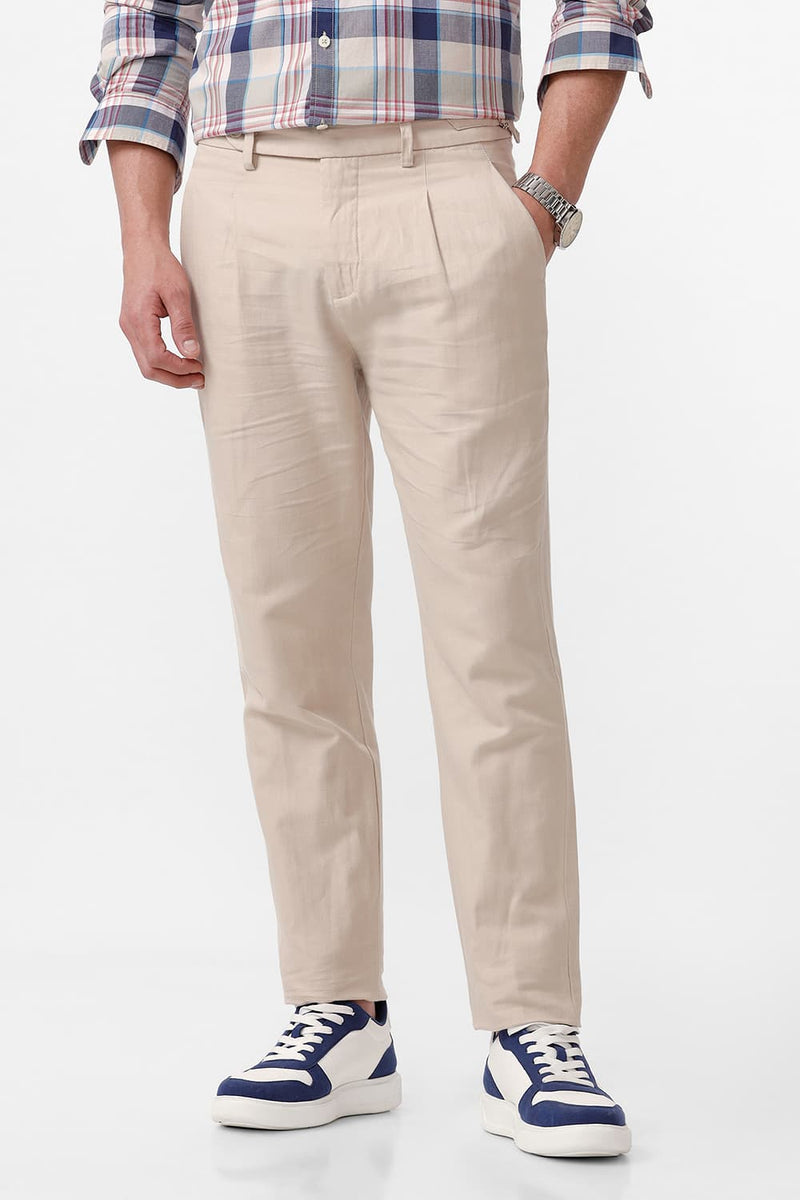 Tapered Fit Cotton Linen Twill Trousers