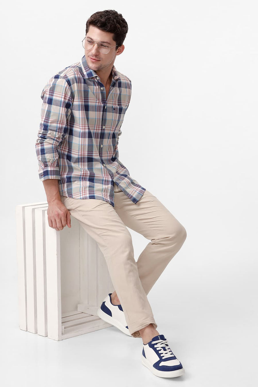 BASICS TAPERED FIT FOG BEIGE COTTON LINEN TWILL TROUSERS