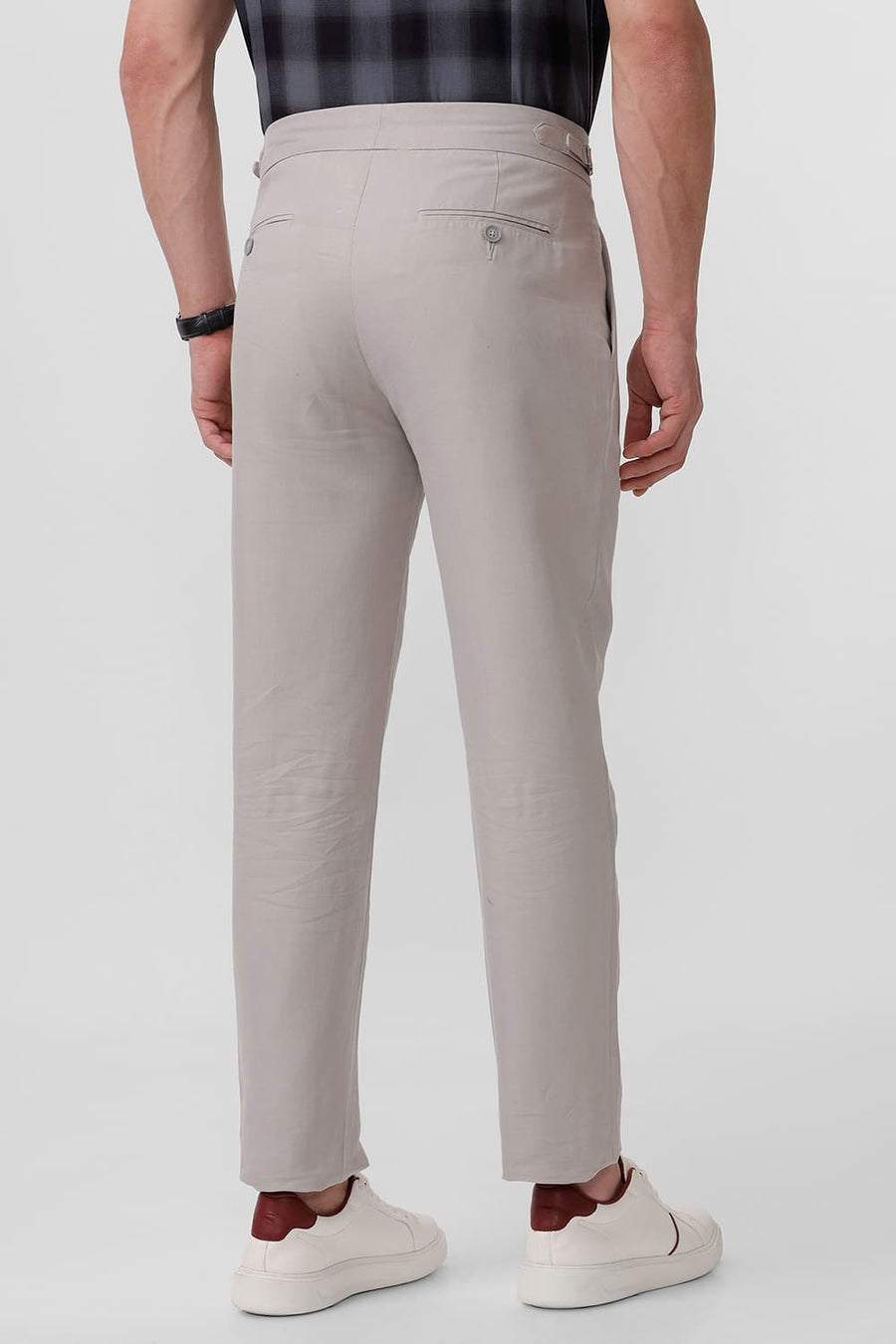 BASICS TAPERED FIT SILVER GREY COTTON LINEN TWILL TROUSERS