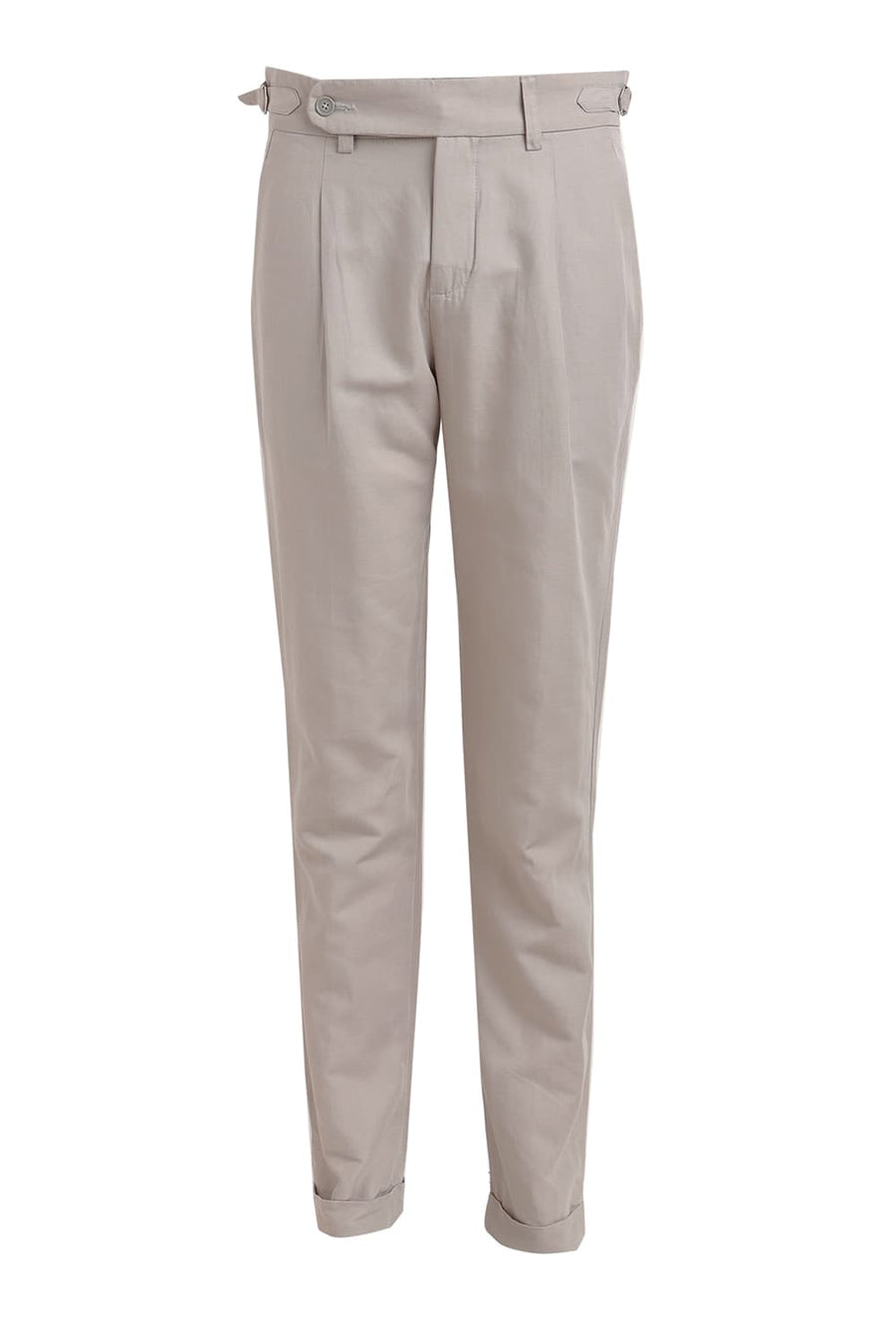 BASICS TAPERED FIT SILVER GREY COTTON LINEN TWILL TROUSERS