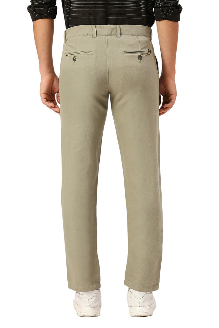 BASICS TAPERED FIT STONE LIGHT GREEN COTTON LINEN TWILL TROUSERS
