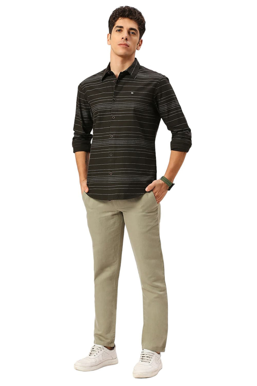 BASICS TAPERED FIT STONE LIGHT GREEN COTTON LINEN TWILL TROUSERS