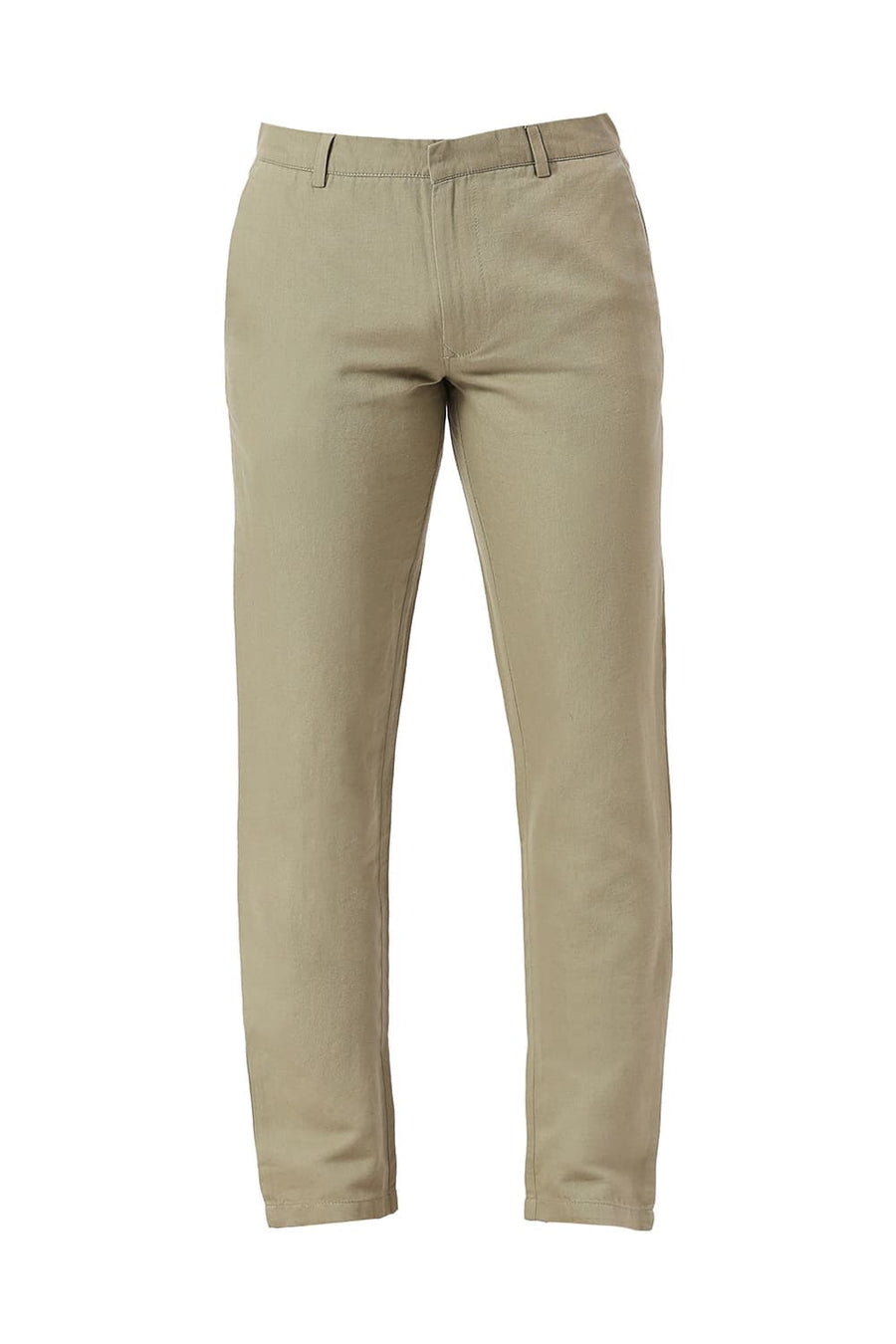 BASICS TAPERED FIT STONE LIGHT GREEN COTTON LINEN TWILL TROUSERS