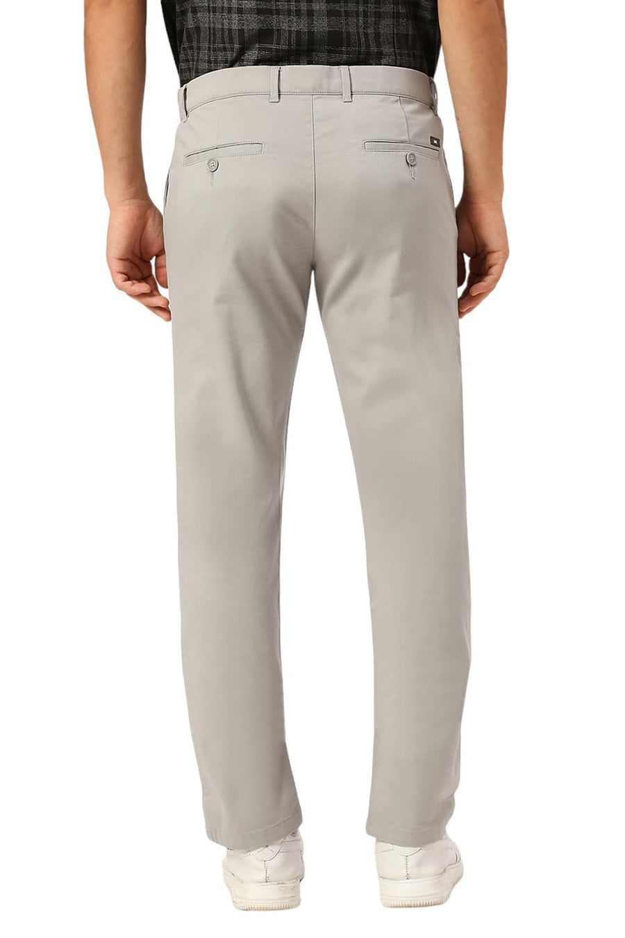 BASICS TAPERED FIT BELGIAN GREY COTTON STRETCH DOBBY TROUSERS