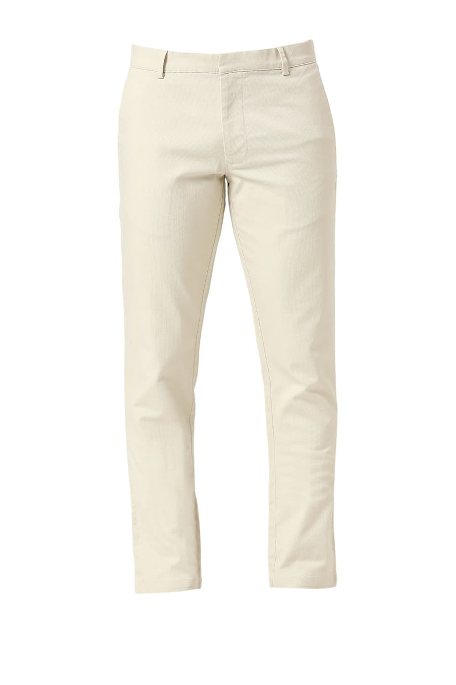 BASICS TAPERED FIT PRIESTINE BEIGE COTTON VISCOSE STRETCH DOBBY TROUSERS
