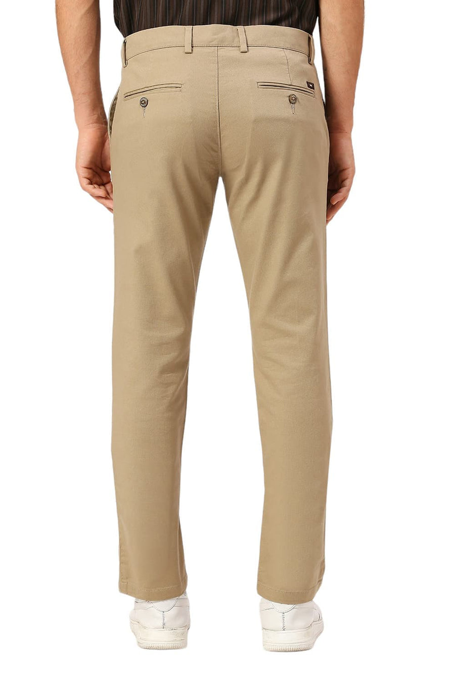 BASICS TAPERED FIT MINK KHAKI COTTON VISCOSE STRETCH DOBBY TROUSERS