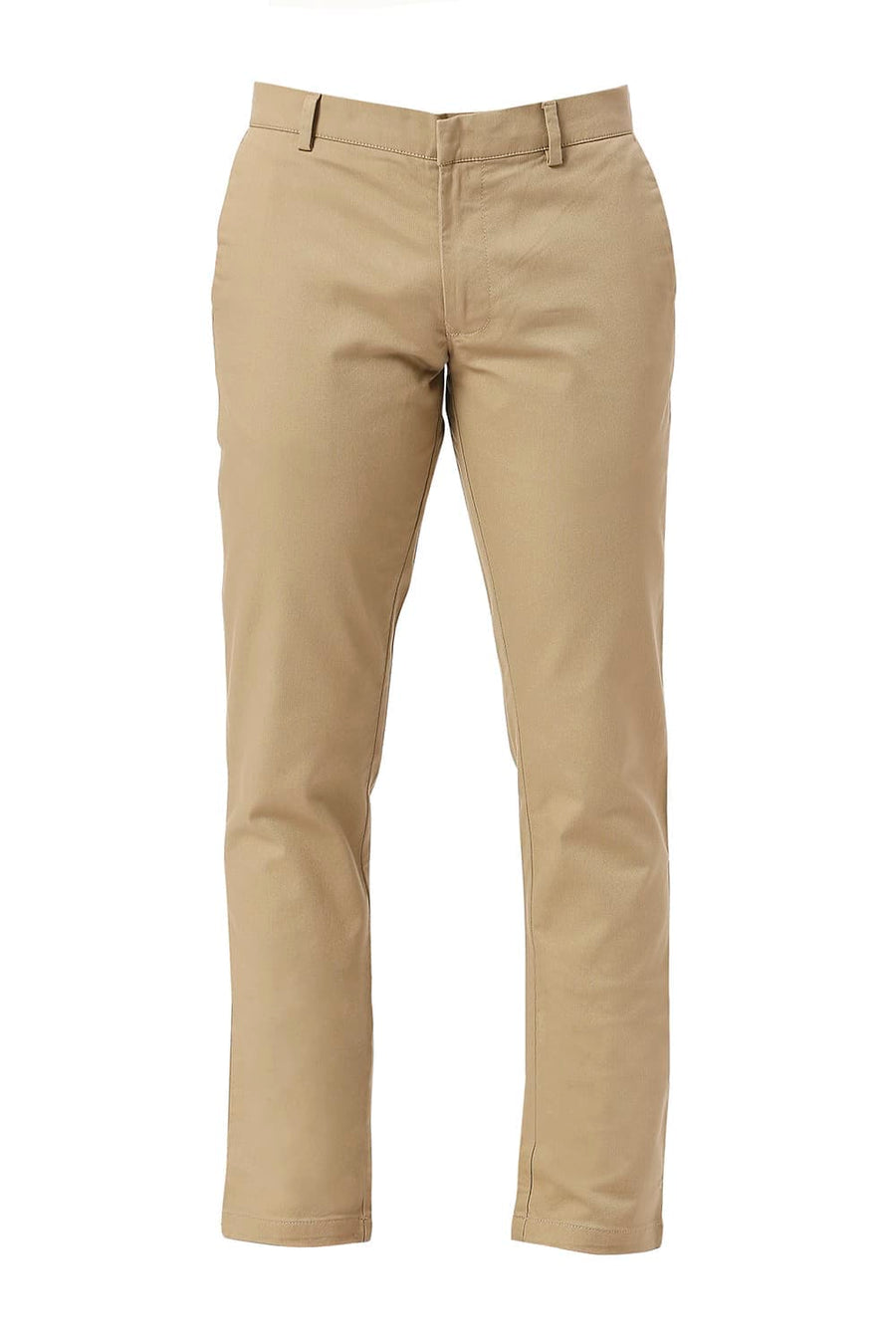 BASICS TAPERED FIT MINK KHAKI COTTON VISCOSE STRETCH DOBBY TROUSERS