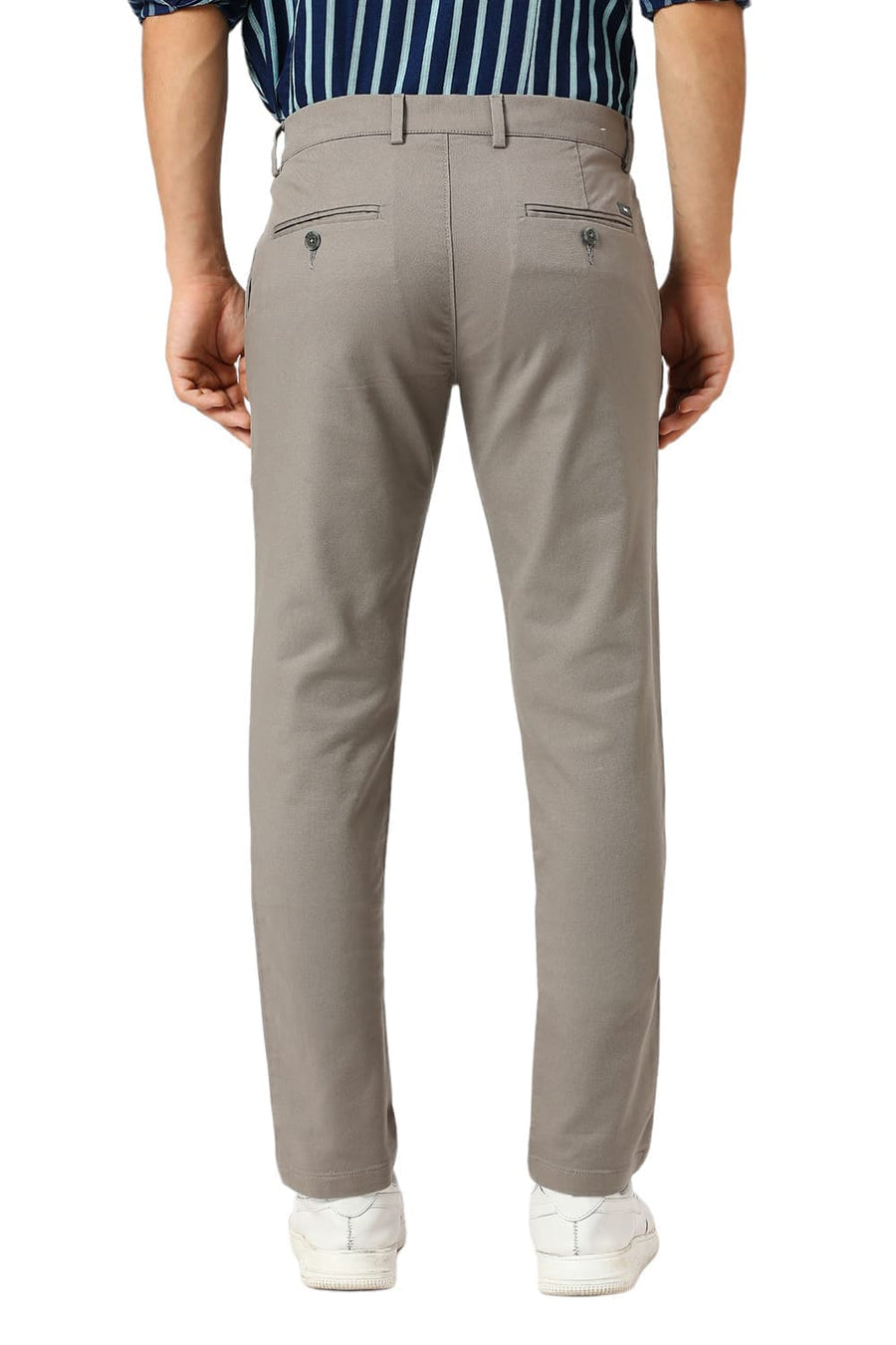 BASICS TAPERED FIT GANITE MID GREY COTTON VISCOSE STRETCH DOBBY TROUSERS