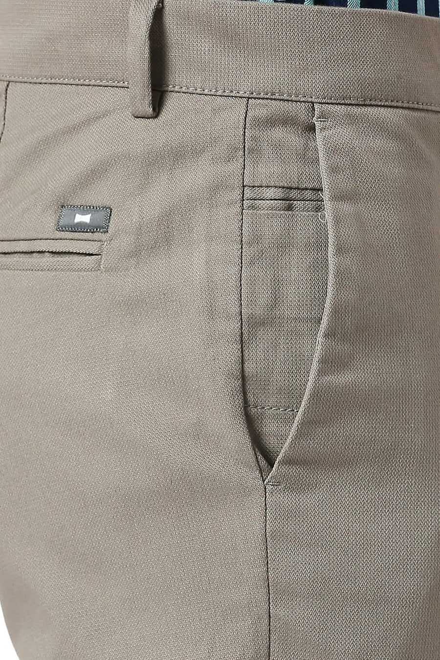 BASICS TAPERED FIT GANITE MID GREY COTTON VISCOSE STRETCH DOBBY TROUSERS