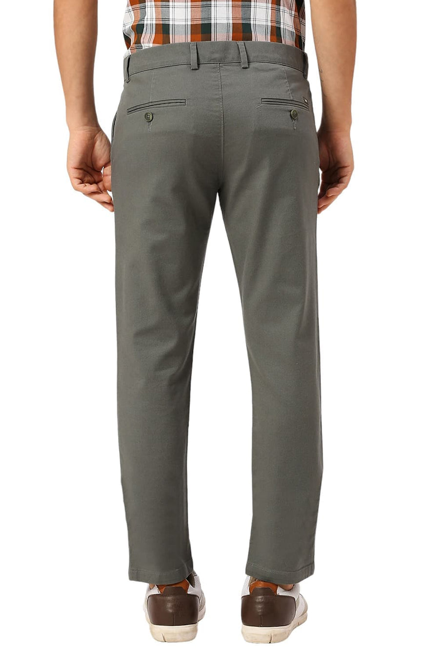BASICS TAPERED FIT SEDONNA MID GREEN COTTON VISCOSE STRETCH DOBBY TROUSERS