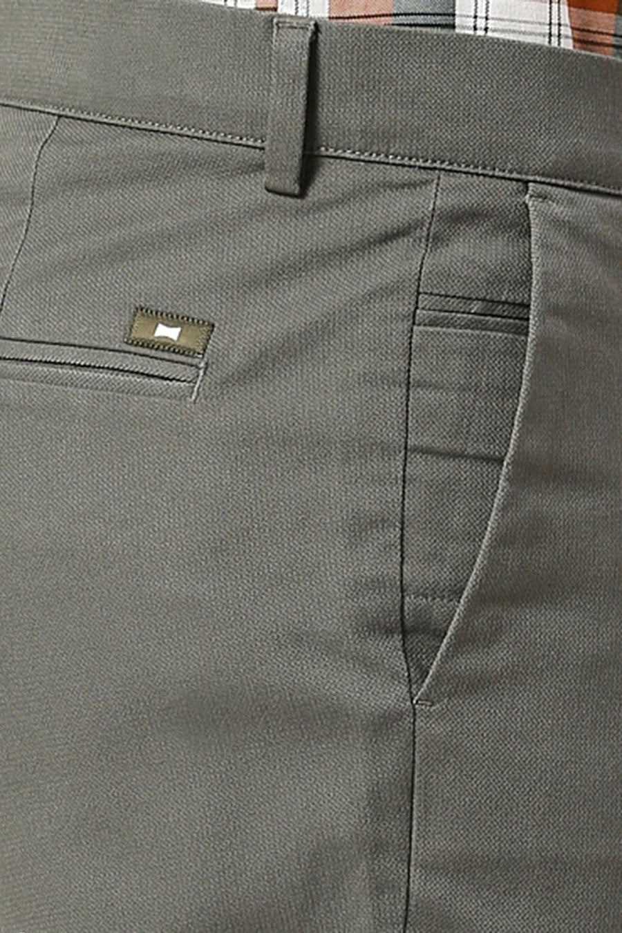BASICS TAPERED FIT SEDONNA MID GREEN COTTON VISCOSE STRETCH DOBBY TROUSERS