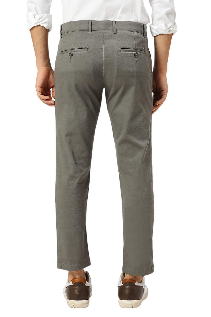 BASICS TAPERED FIT SEDONA MID GREY COTTON STRETCH DOBBY TROUSERS