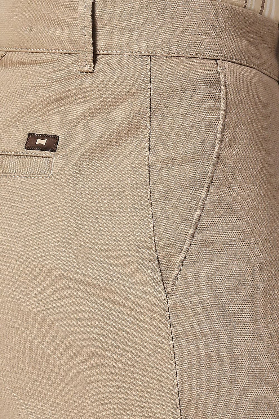 BASICS TAPERED FIT SEPIA KHAKI COTTON STRETCH DOBBY TROUSERS