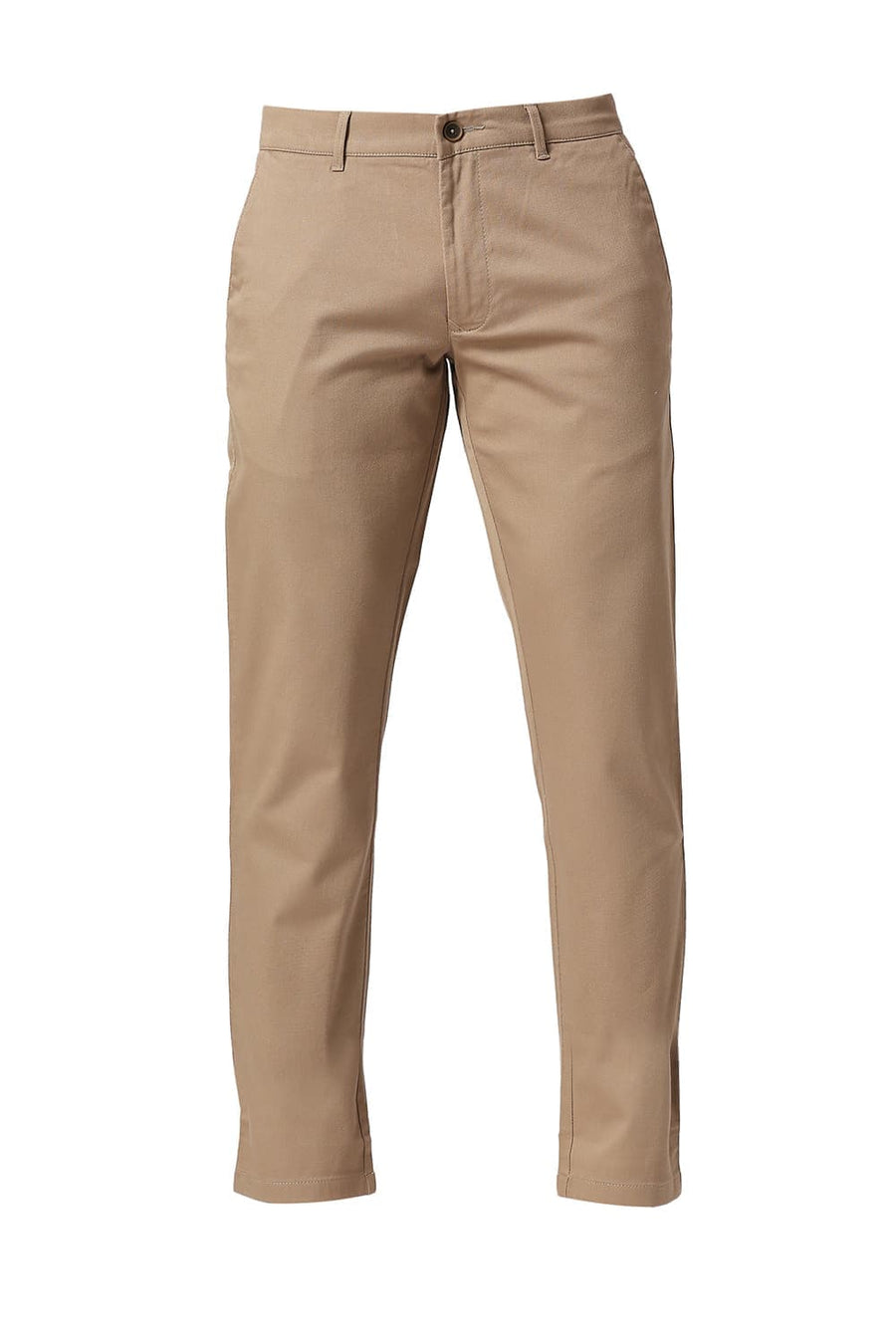 BASICS TAPERED FIT SEPIA KHAKI COTTON STRETCH DOBBY TROUSERS