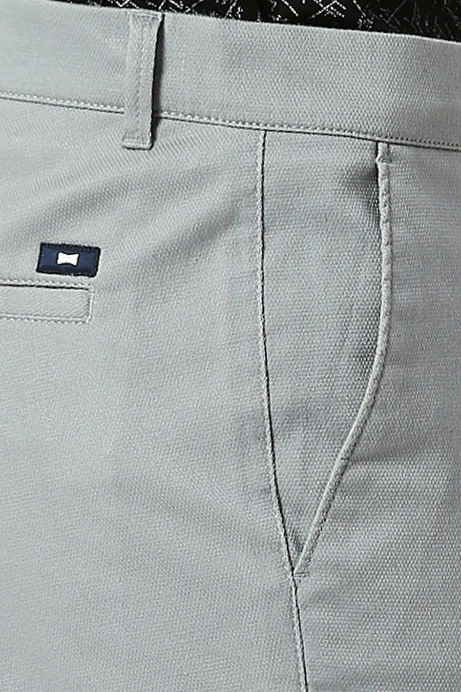 BASICS TAPERED FIT LEAD MID BLUE COTTON STRETCH DOBBY TROUSERS