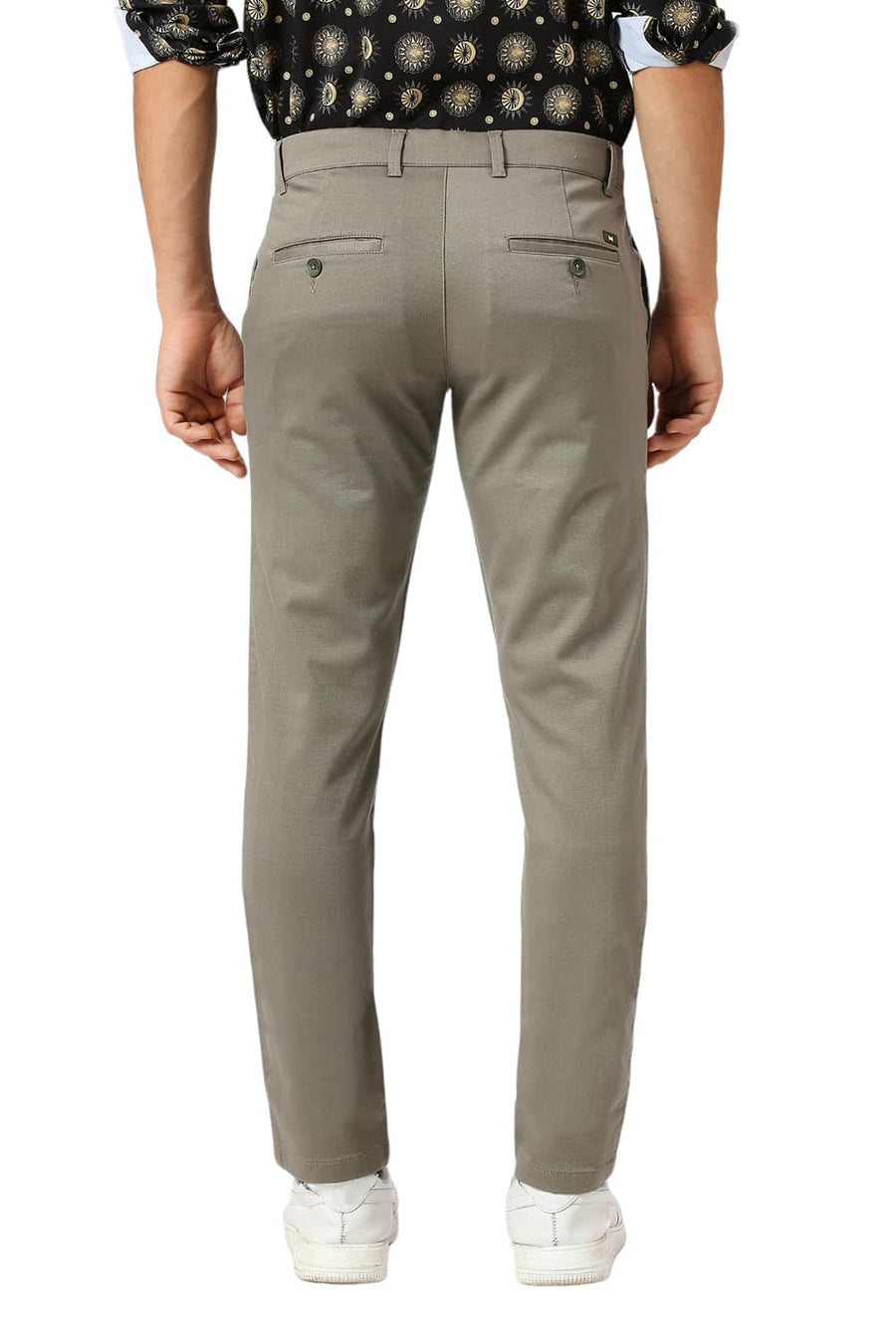 BASICS TAPERED FIT DURKY MID GREEN COTTON STRETCH DOBBY TROUSERS