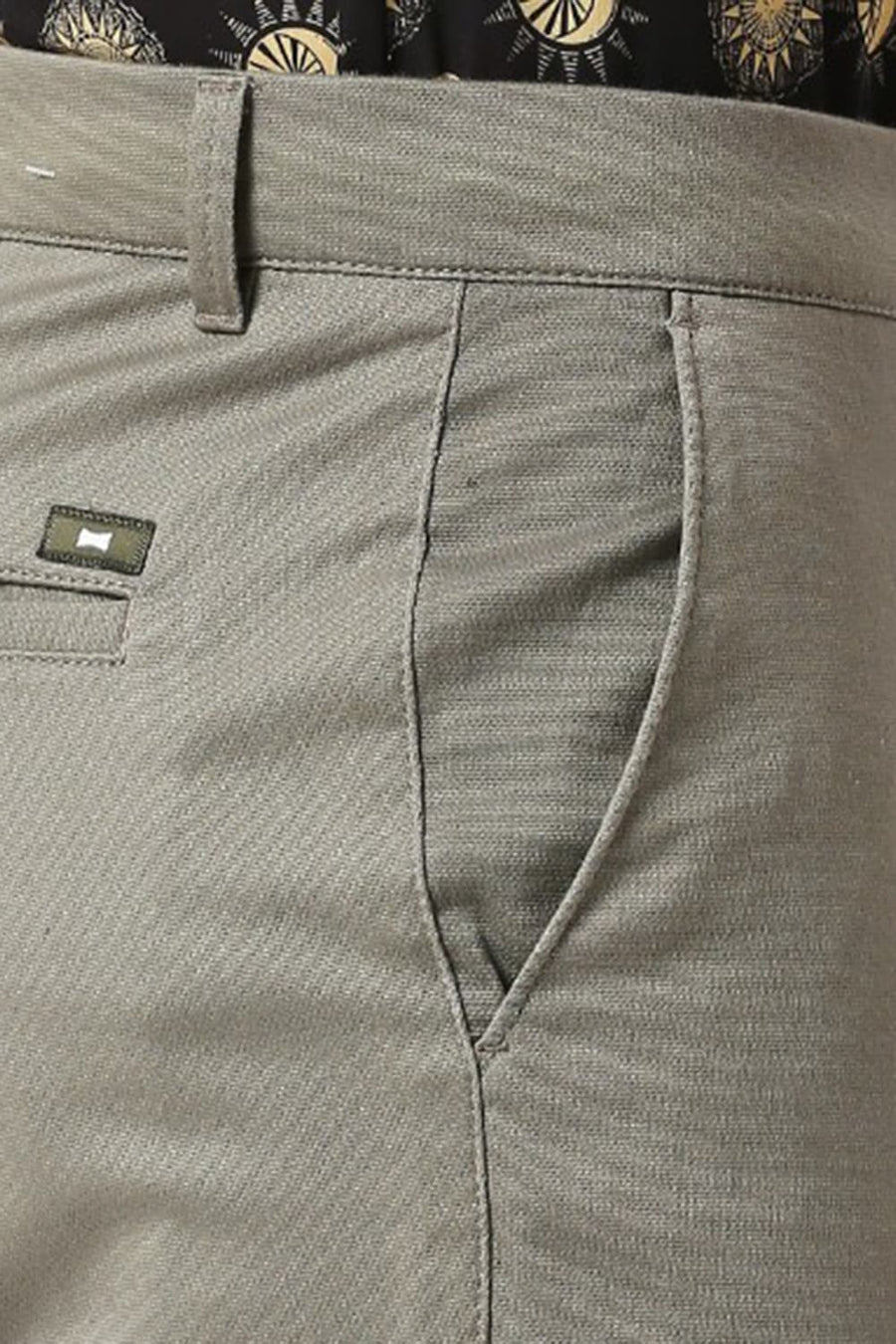 BASICS TAPERED FIT DURKY MID GREEN COTTON STRETCH DOBBY TROUSERS